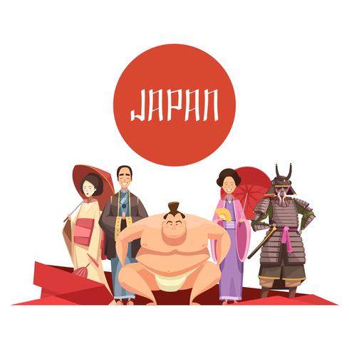 Diseño de dibujos animados retro de personas japonesas vector