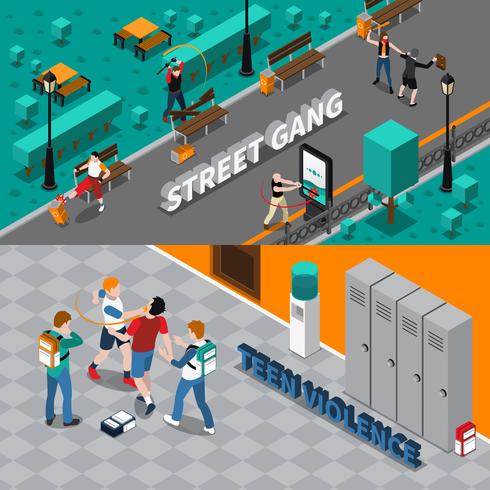 Hooliganism Isometric Horizontal Banners vector