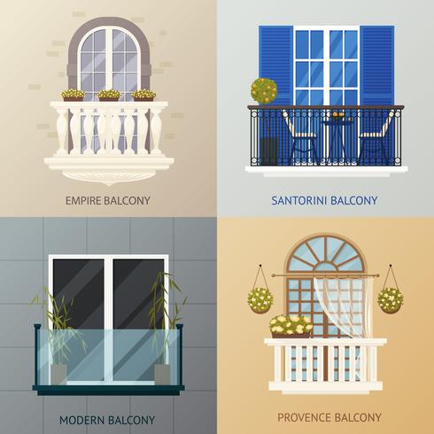 Balcony Design Compositions Set vector