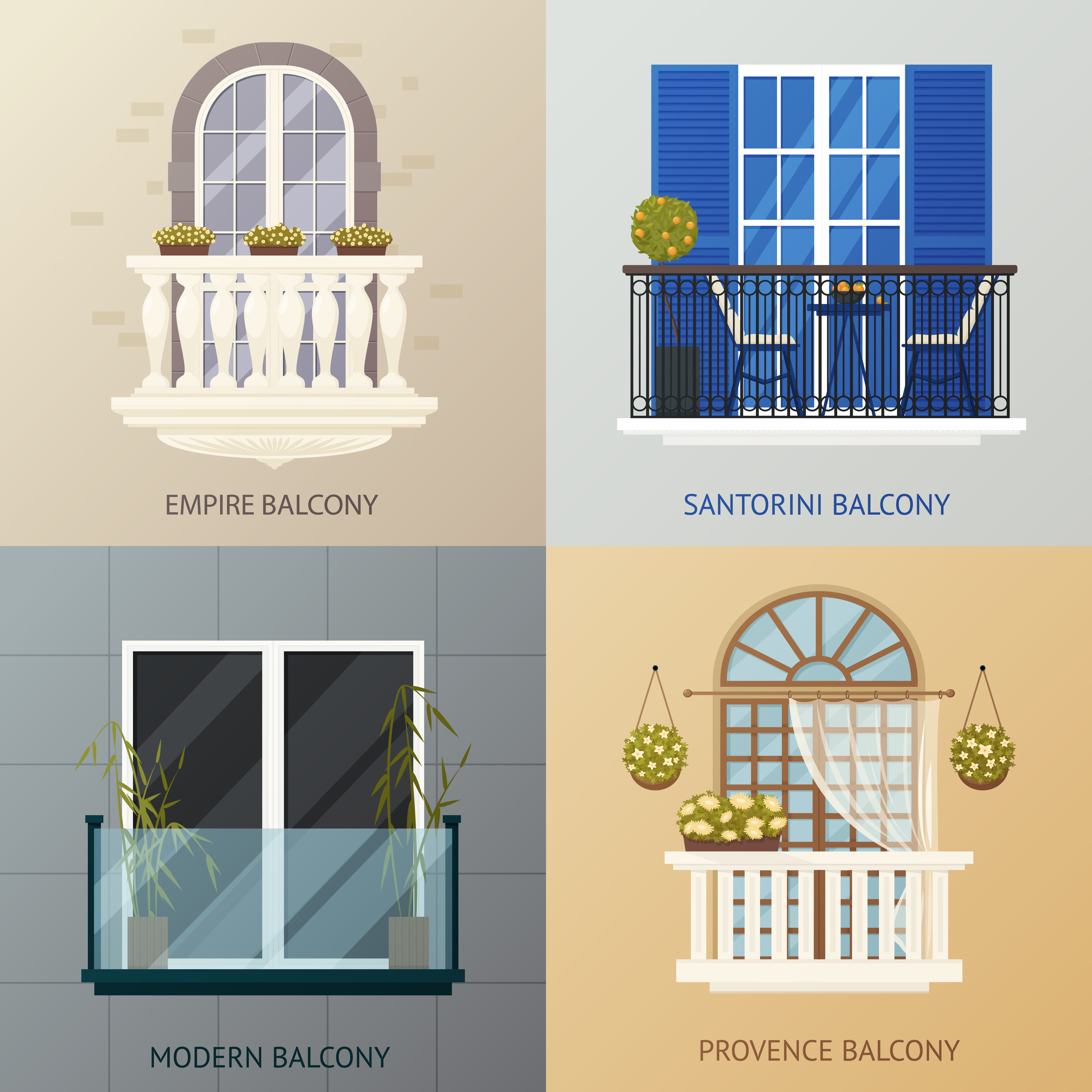 Balcony Design Compositions Set 470788 Vector Art at Vecteezy