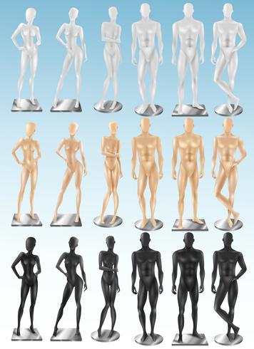 Mannequins 3 color Realistic Sets vector