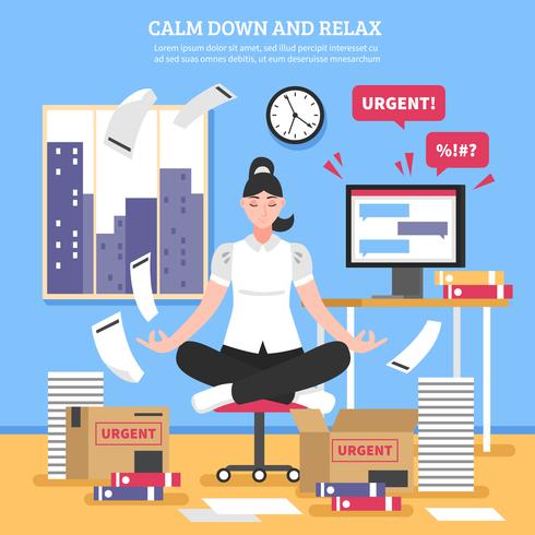 Businesswoman Doing Meditation Flat Illustration vector