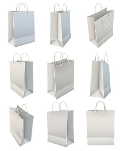 Conjunto de bolsa de compras de papel en blanco blanco vector