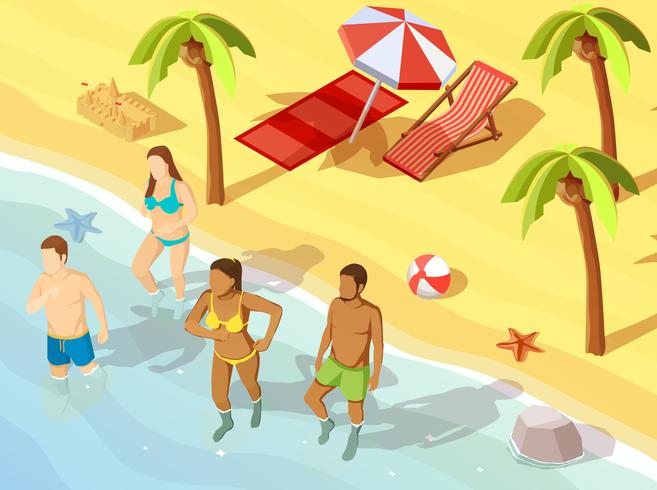  Friends Ocean Beach Vacation Isometric Poster vector