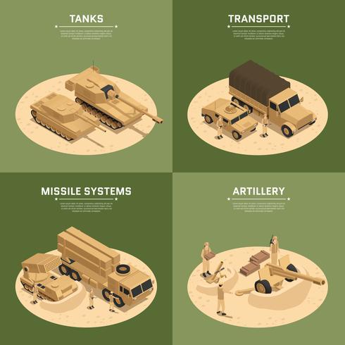 Square Military Vehicles Isometric Icon Set vector