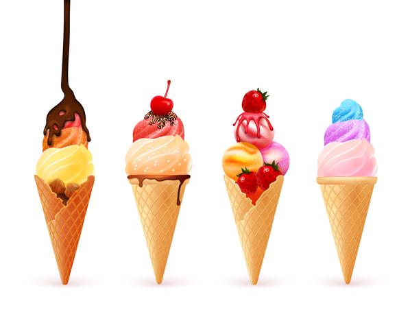 Composición del surtido del cono de helado vector