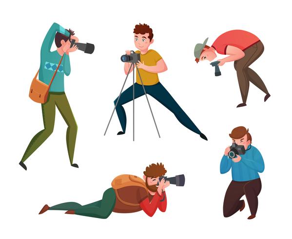 Fotógrafo de sexo masculino en diferentes Poses vector