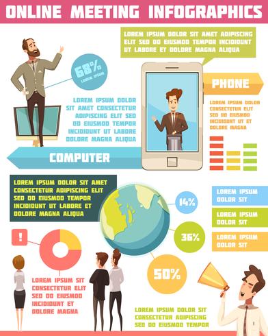 Conjunto de infografía reunión en línea vector