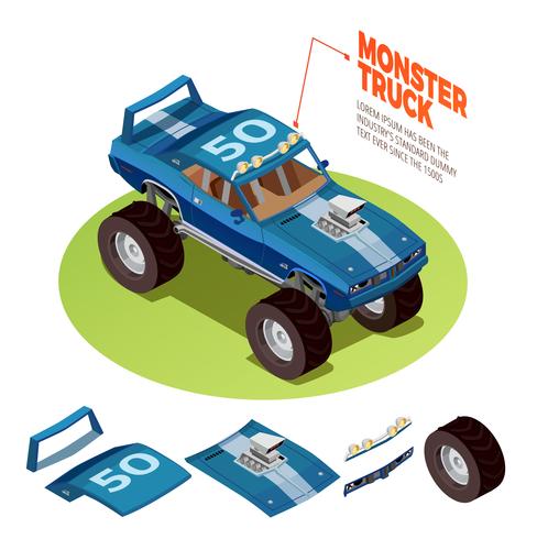 Imagen isométrica del modelo 4wd de Monster Car vector