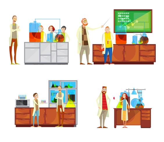 Chemical Lab Students Sketch Set vector