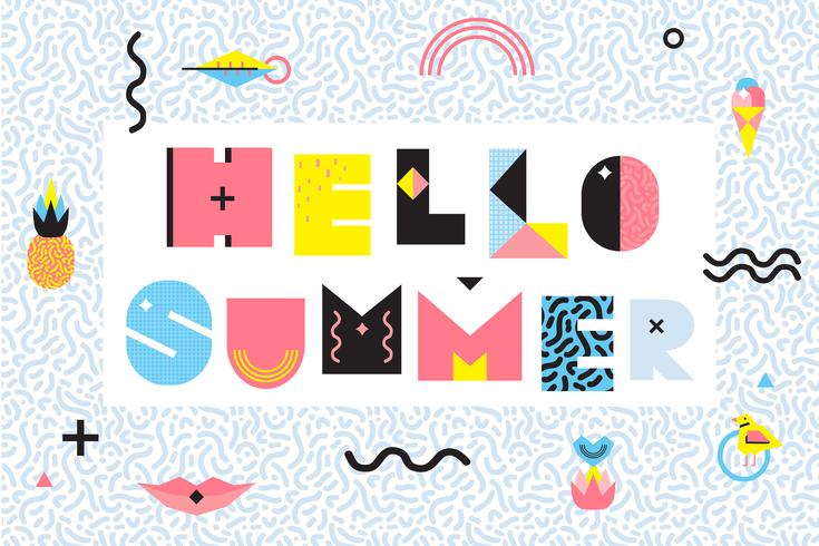 Hello Summer Memphis Style Design vector