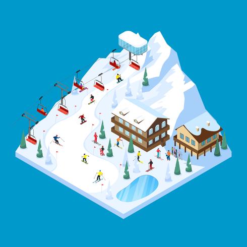 Skiing Mountain Isometric Landscape vector