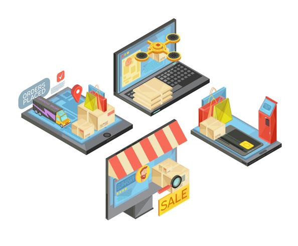 Online Shopping Isometric Compositions vector