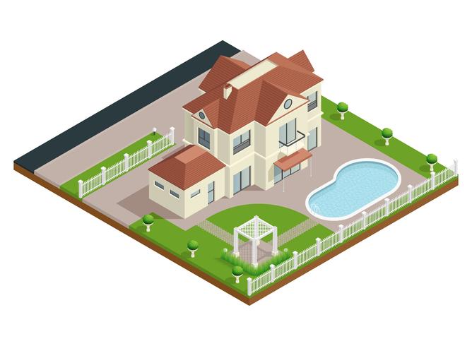 Suburb House Isometric Composition vector