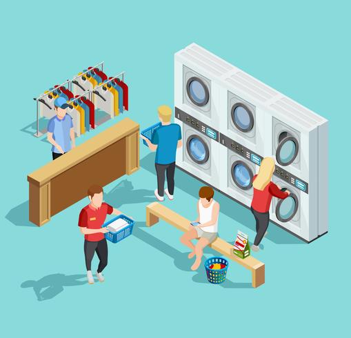 Self Service Laundry Facility Isometric Poster vector