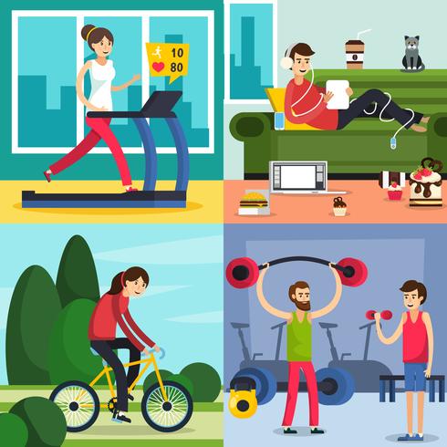 Fitness Training People Icon Set vector