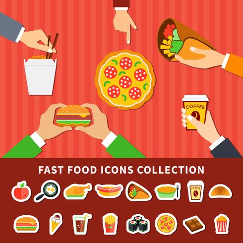 Fast Food Icons Hands Flat Banners  vector