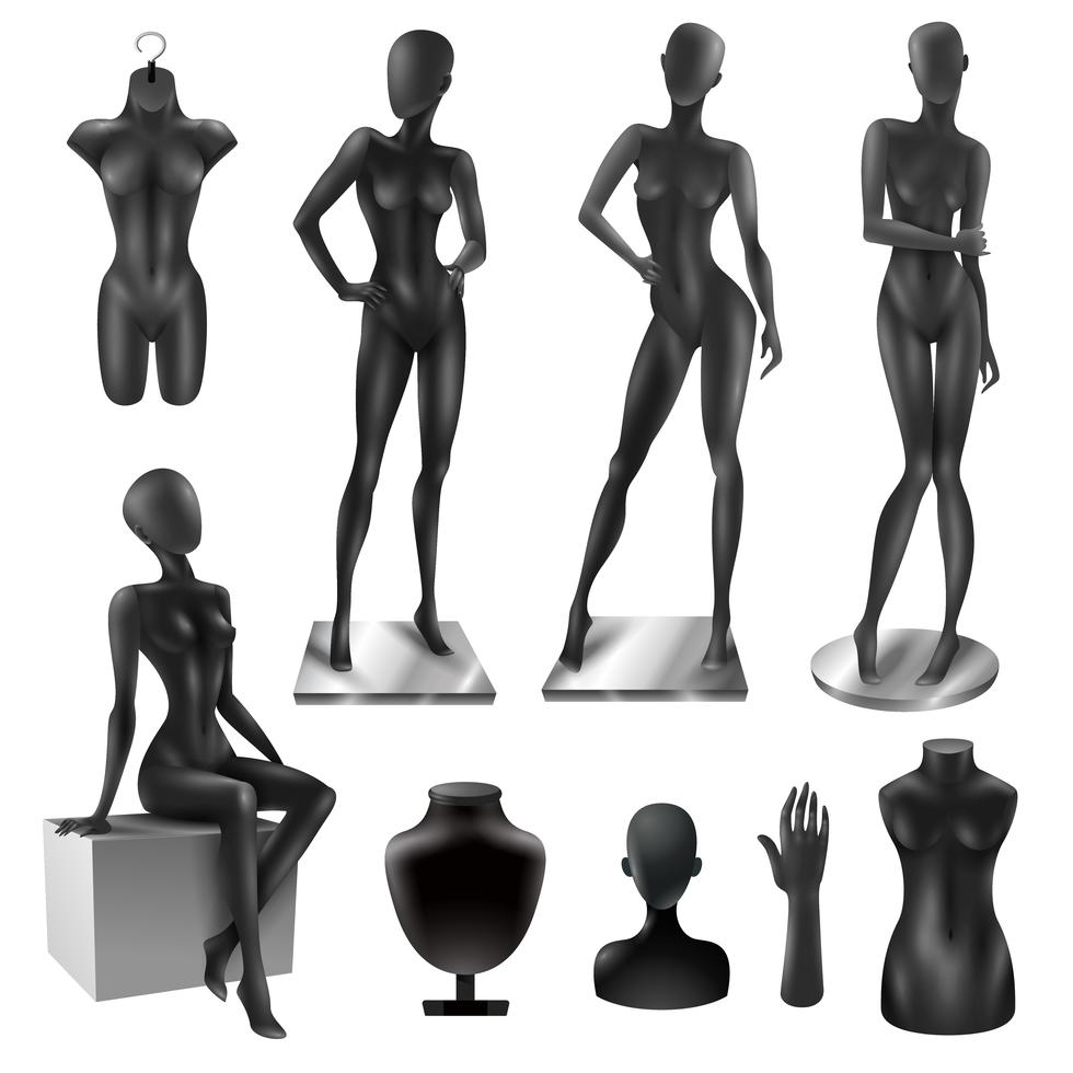 Mannequins Women Realistic Black Image Set 471013 Vector Art at Vecteezy