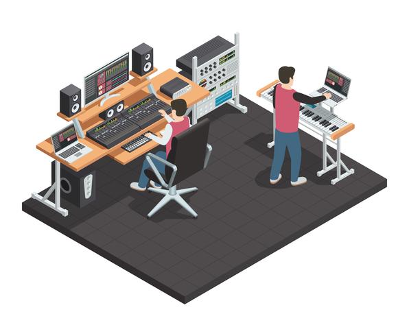 Ingeniero de sonido, trabajo isométrico vector