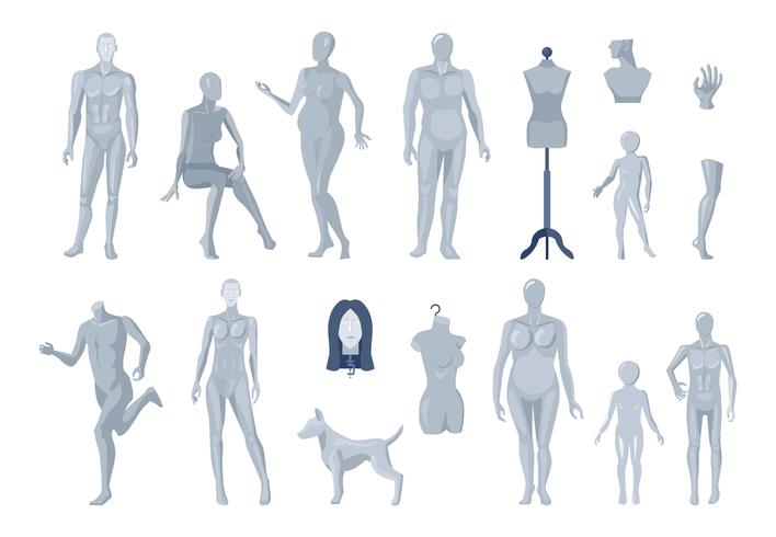 Window And Tailor Mannequins Icons Collection  vector