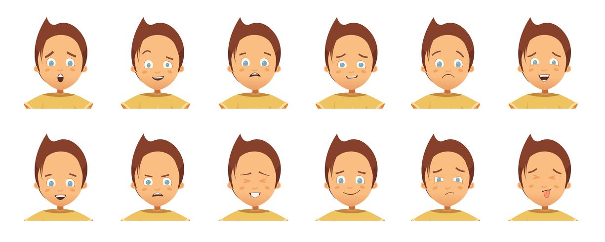 Child Emotions Avatars Collection Cartoon Style vector