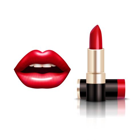 Conjunto de labios y lápiz labial vector