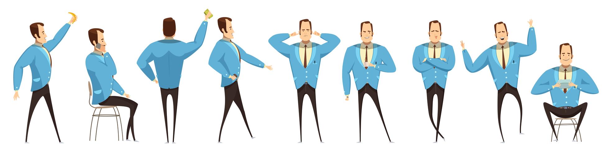 Businessman In Various Poses Set vector