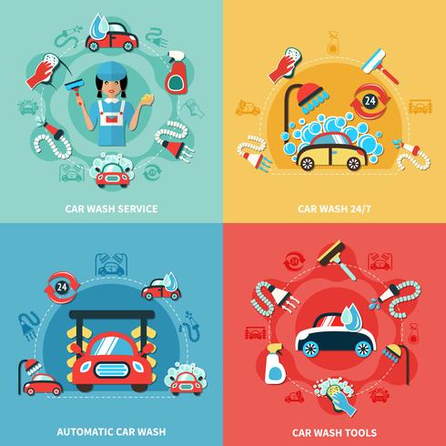 Car Wash Compositions Set vector