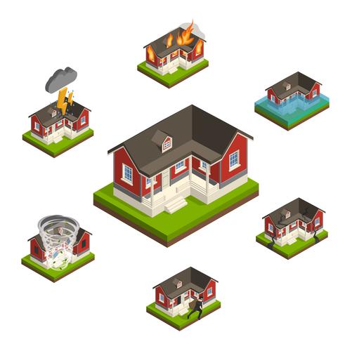 Household Insurance Isometric Set vector