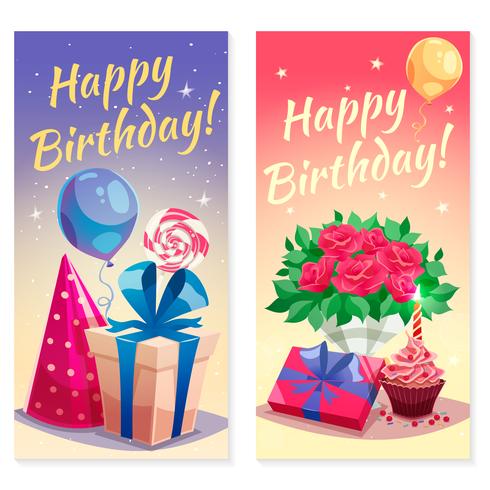 Banners verticales de fiesta de cumpleaños vector