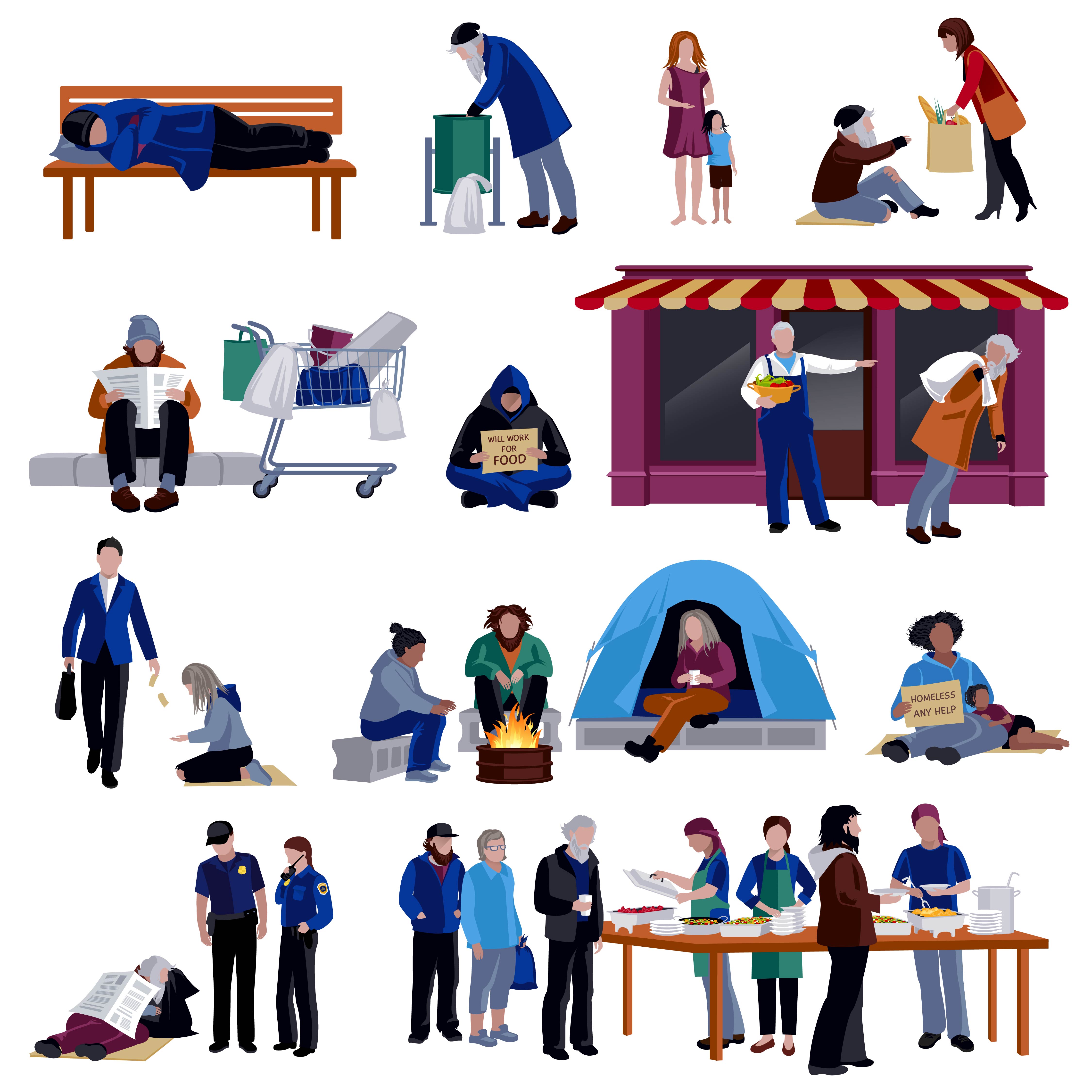 Homeless People Icons Set 471173 Vector Art at Vecteezy