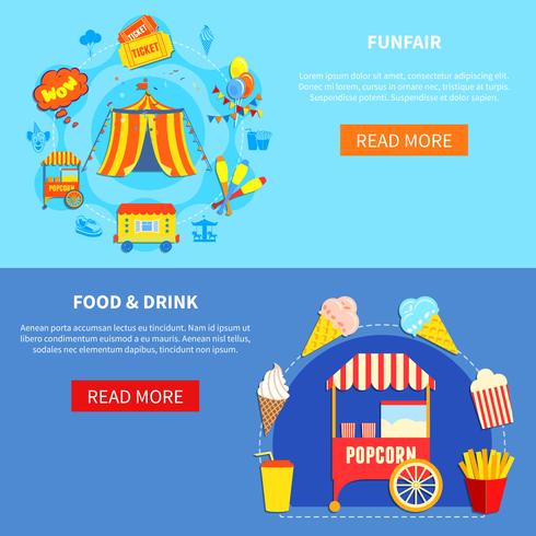 Amusement park 2 flat interactive banners vector