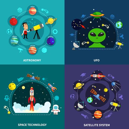 Conjunto de iconos de concepto de exploración espacial vector