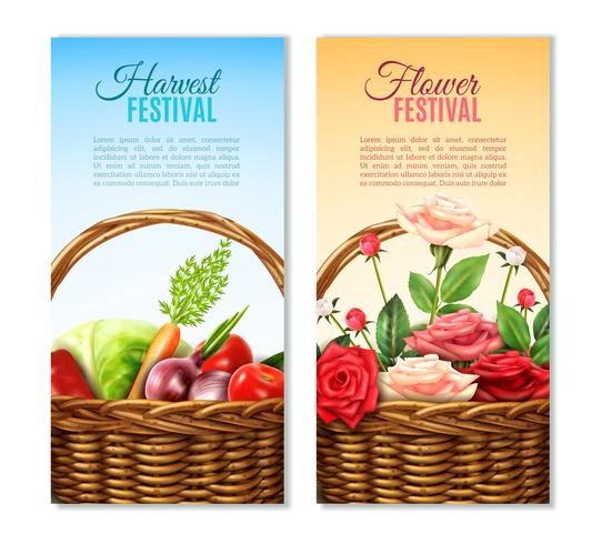 Wicker  Basket  2 Vertical Banners Set vector