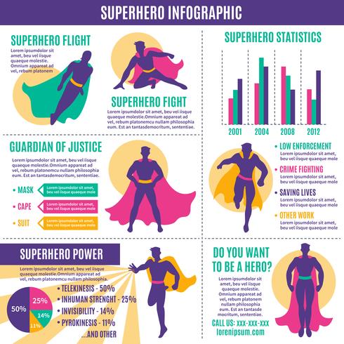 Disposición de infografías de superhéroes vector