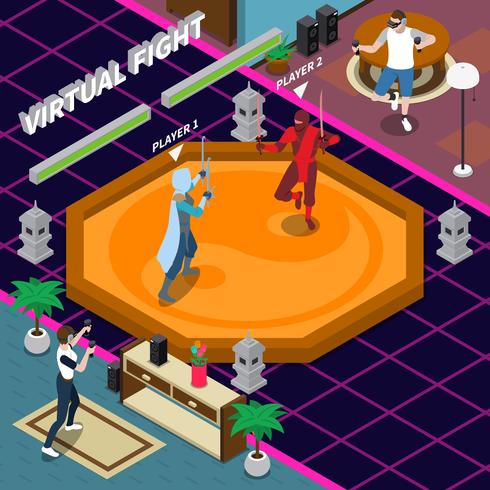 Virtual Fight Isometric Illustration vector