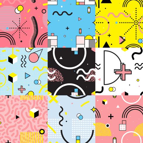 Seamless Patterns Set Memphis Style vector