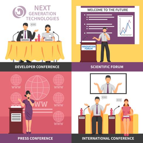 Conference Hall Interior Icon Set vector