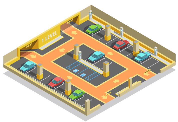 Estacionamiento subterráneo plantilla isométrica vector