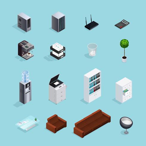 Colored Office Supplies Isometric Icon Set vector