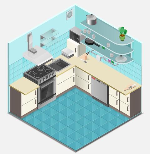 Plantilla isométrica interior de cocina vector