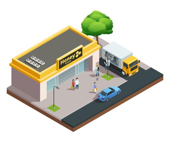 Honey Shop Isometric Composition vector