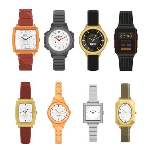 Set de relojes de pulsera de hombre y mujer vector