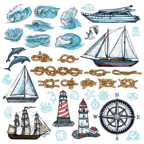 Marine Sketch Set  vector