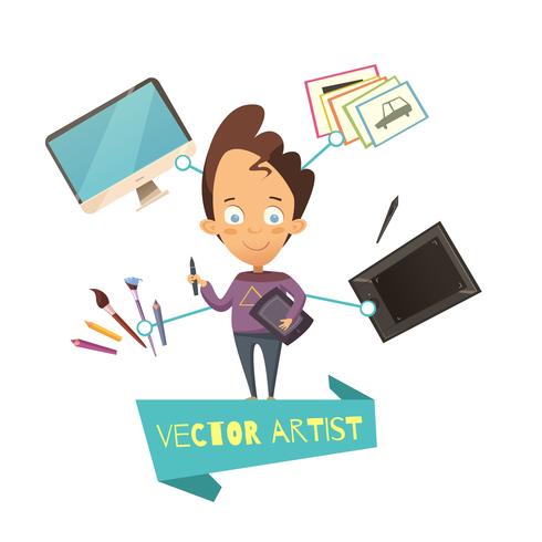 Ilustración de dibujos animados de la profesión de artista vectorial vector