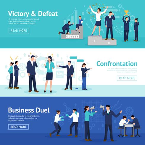 Constructive Business Confrontation Flat Banners Set  vector