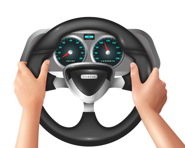Realistic Isolated Hands Driver In Car vector