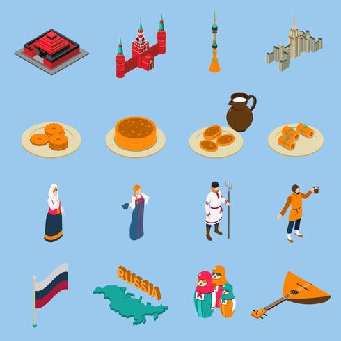 Russia Isometric Touristics Icons Set vector