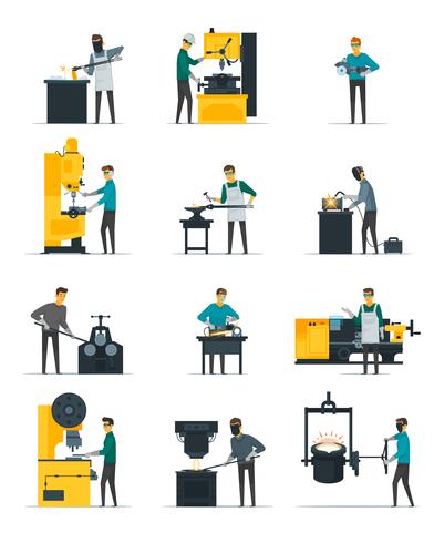 Blacksmith Metalworking Process Flat Icons Collection  vector