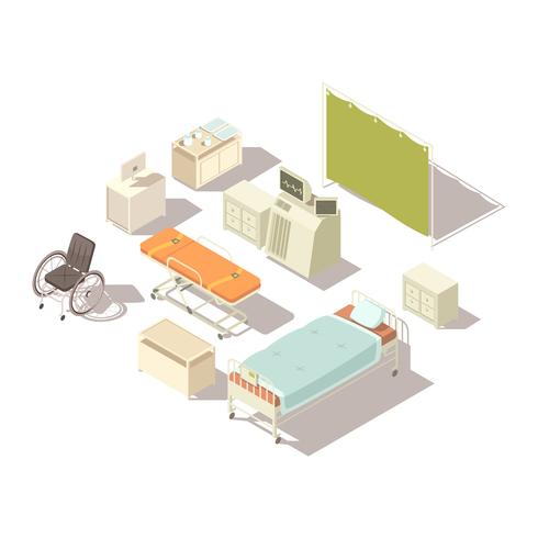  Isometric Elements Of Hospital Interior vector